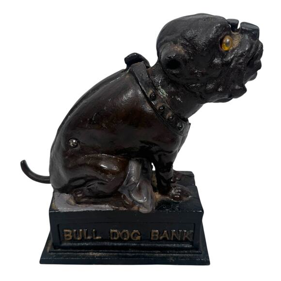 Vintage Cast Iron Bulldog Coin Bank 7.5" Dark Brown Repro Recreation READ - Picture 5 of 10